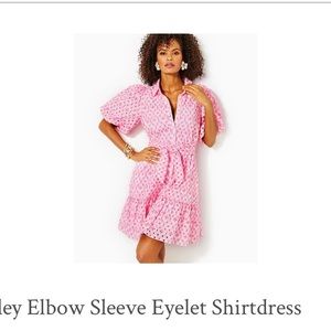 Lilly Pulitzer Cartley elbow sleeve eyelet shirt dress